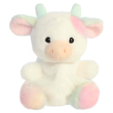 Georgia Rainbow Cow plush with fluffy white body, pastel rainbow accents, tiny horns, soft ears, and sweet cow face