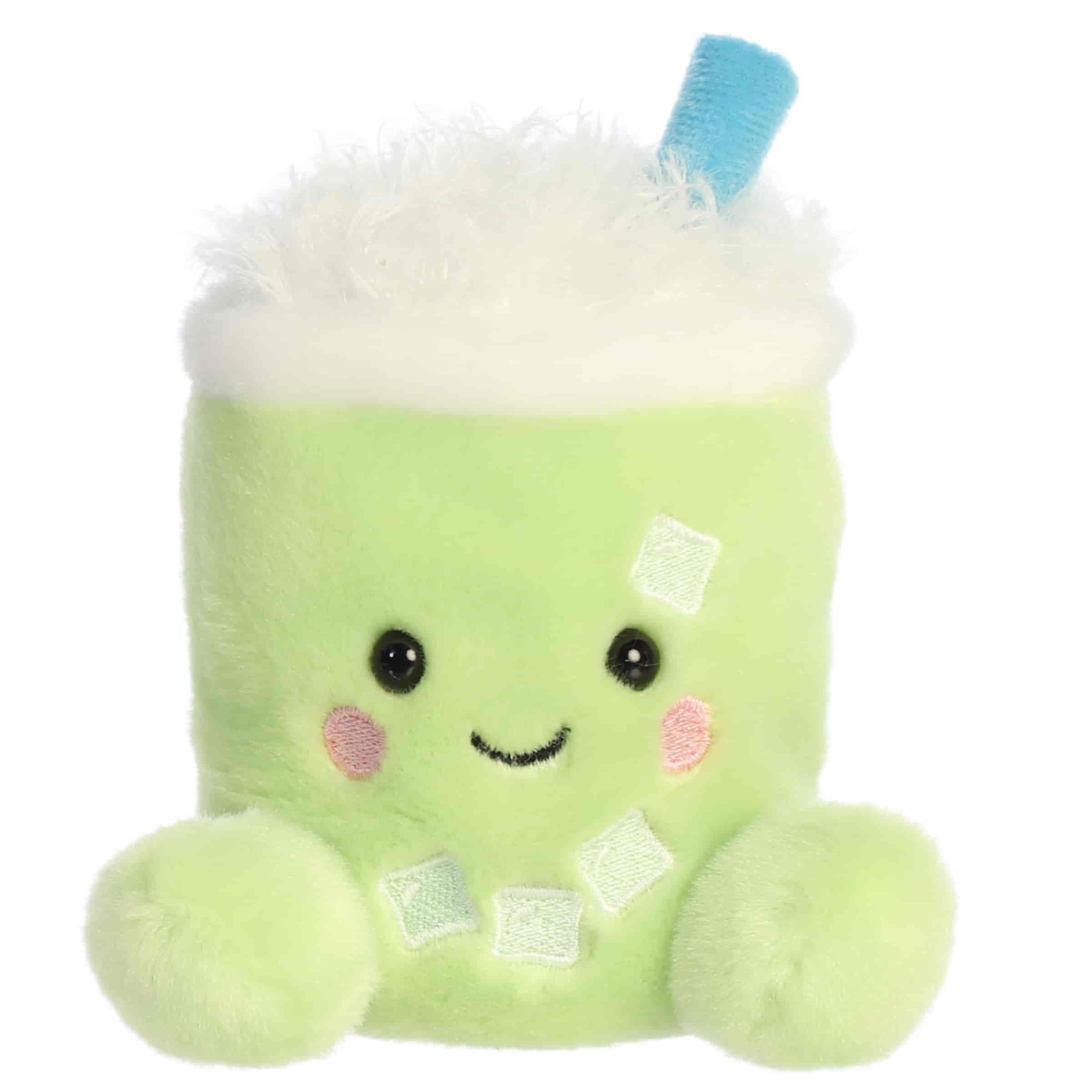 Jade Iced Matcha Latte plush with green cup body, tiny straw, smiling face, and soft café-inspired design