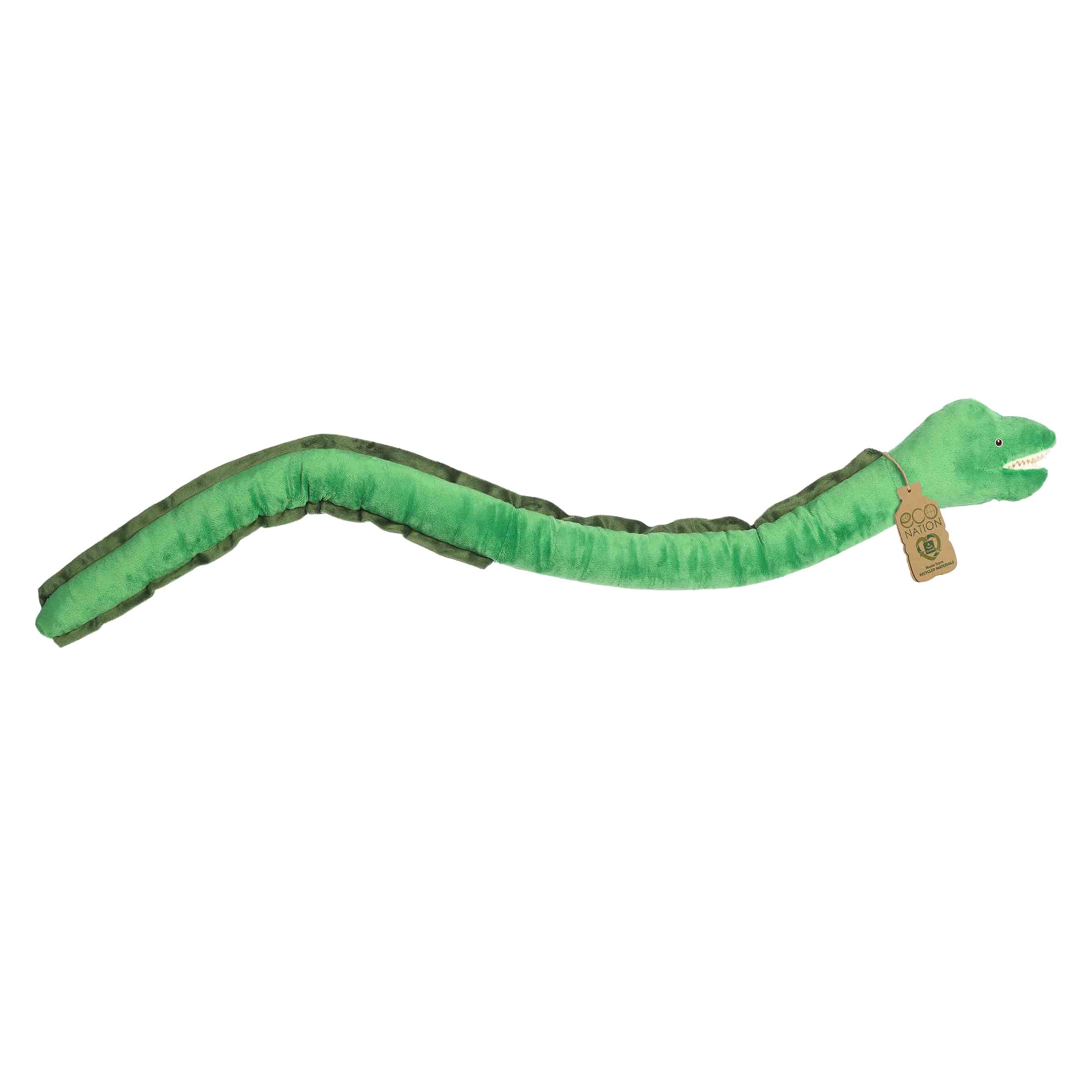 A green Eel plush by Aurora made from recycled materials with a smooth, lifelike ocean-inspired design.