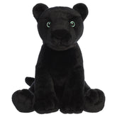 A panther plush toy from Aurora with black fur, striking facial details, and a sitting pose.