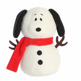 Snoopy snowman plush with antlers and a scarf, combining holiday cheer with classic Peanuts charm