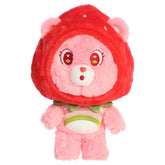 Strawberry Cheer Care Bears plush with red strawberry outfit, seed details, sweet smile, and rainbow belly badge