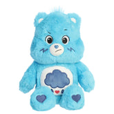 Grumpy Bear plush with soft blue fur, grumpy expression, round ears, and rain cloud belly badge