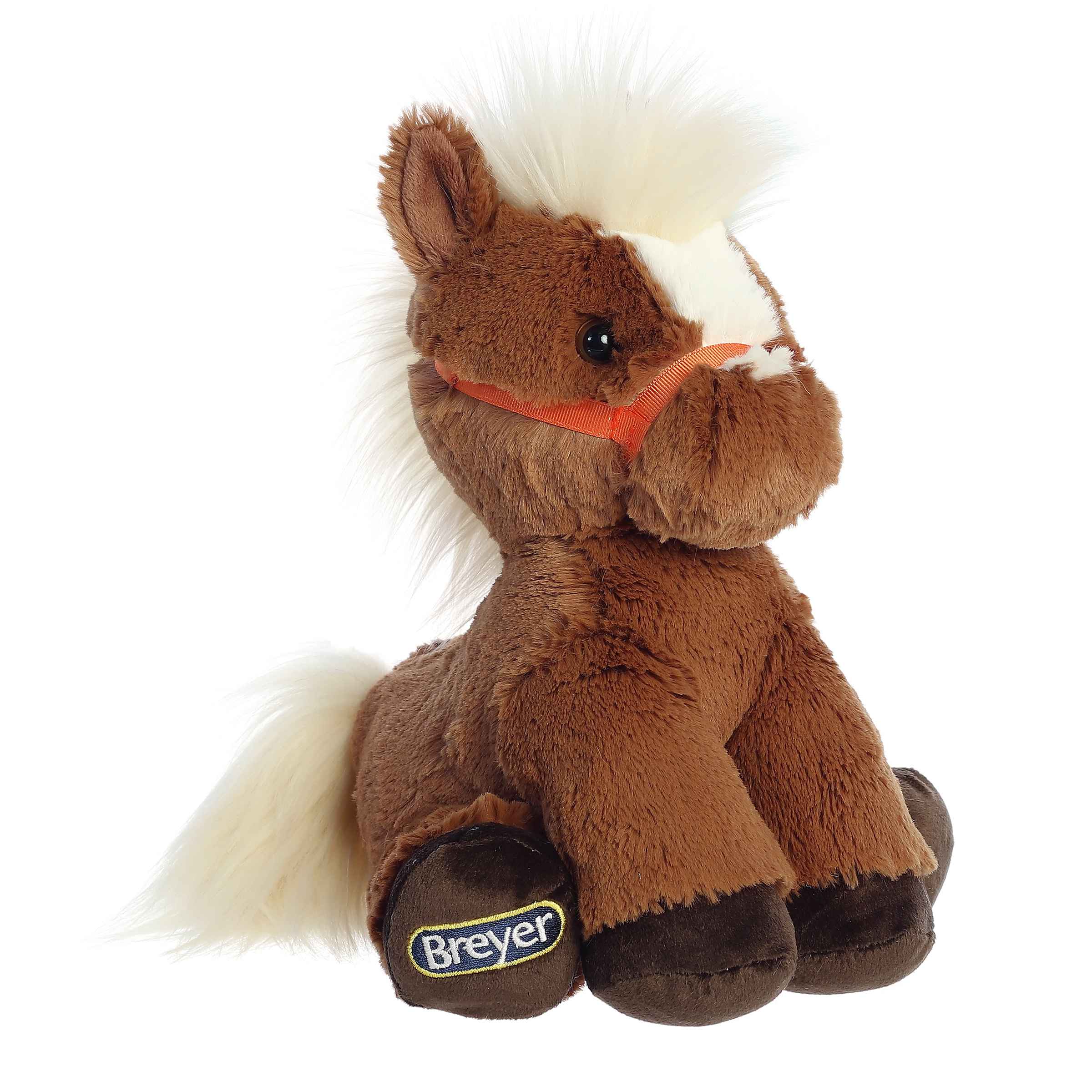 Breyer Bridle Buddies Flaxen Horse plush, chestnut coat with white mane, fiery orange bridle, crafted for lasting enjoyment