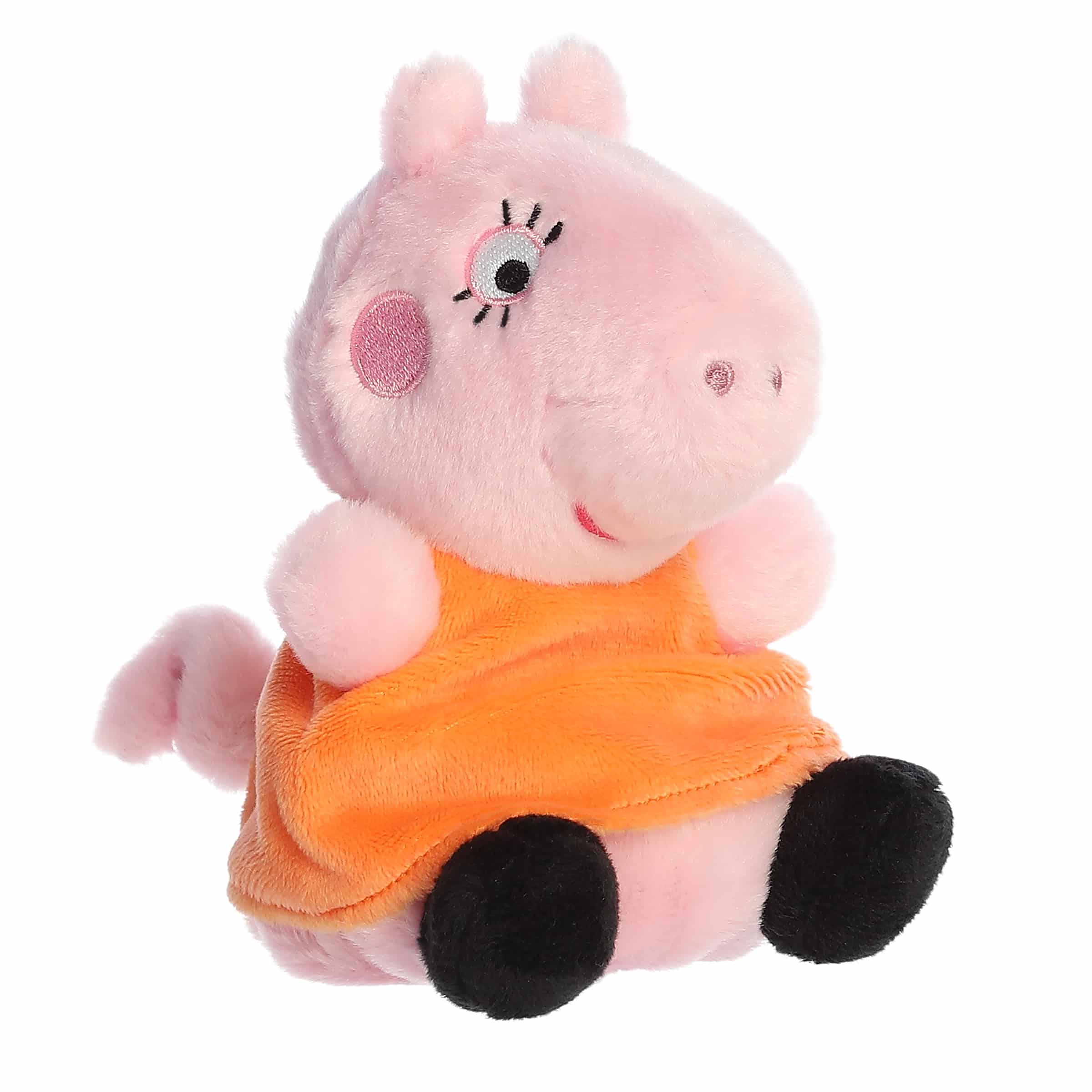 Mummy Pig Palm Pal plush from Aurora's Peppa Pig collection, featuring precise detailing and soft materials