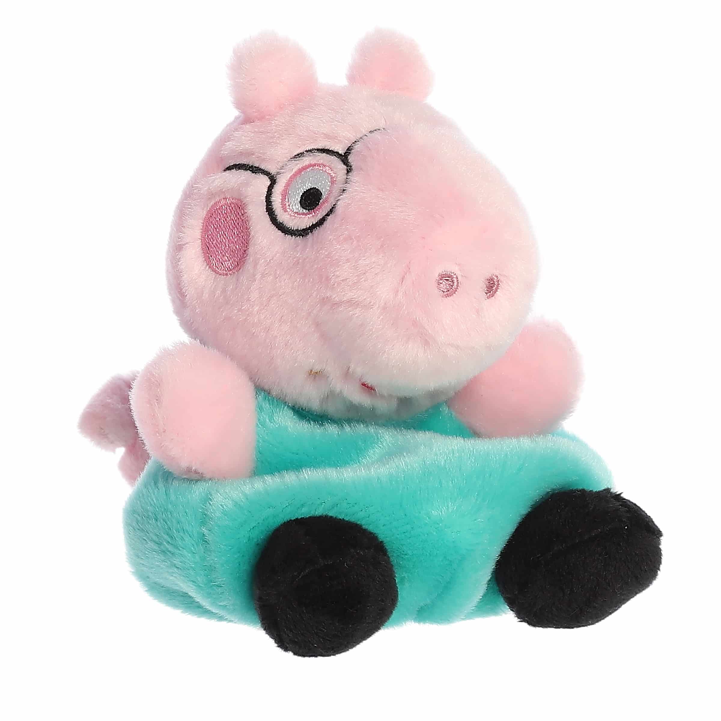 Daddy Pig Palm Pals plush from Aurora's Peppa Pig collection, capturing Daddy Pig's charm in a small, portable size