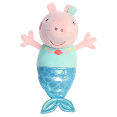 A Peppa Pig plush toy from Aurora with a colorful mermaid tail.
