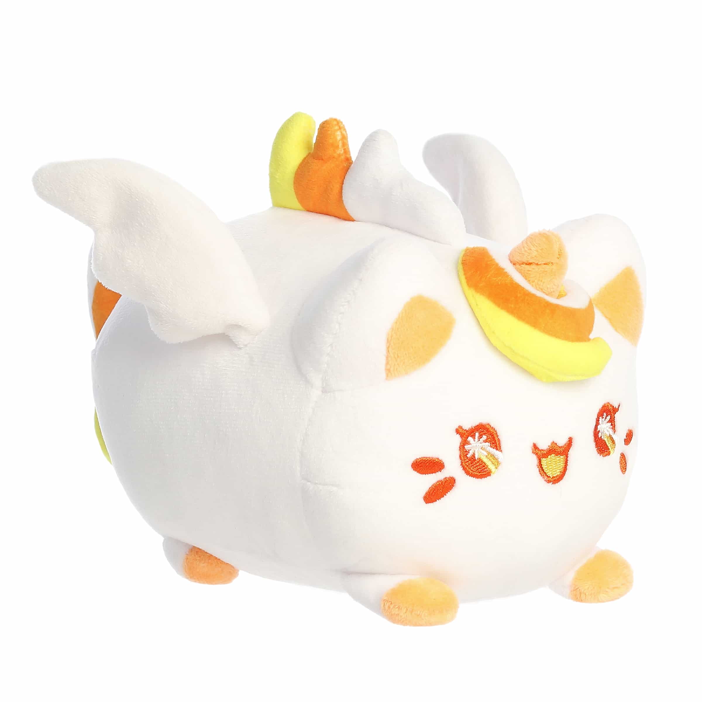 Kawaii Meowchi plush with candy corn-colored hair and pegasus wings, crafted with soft, high-quality materials