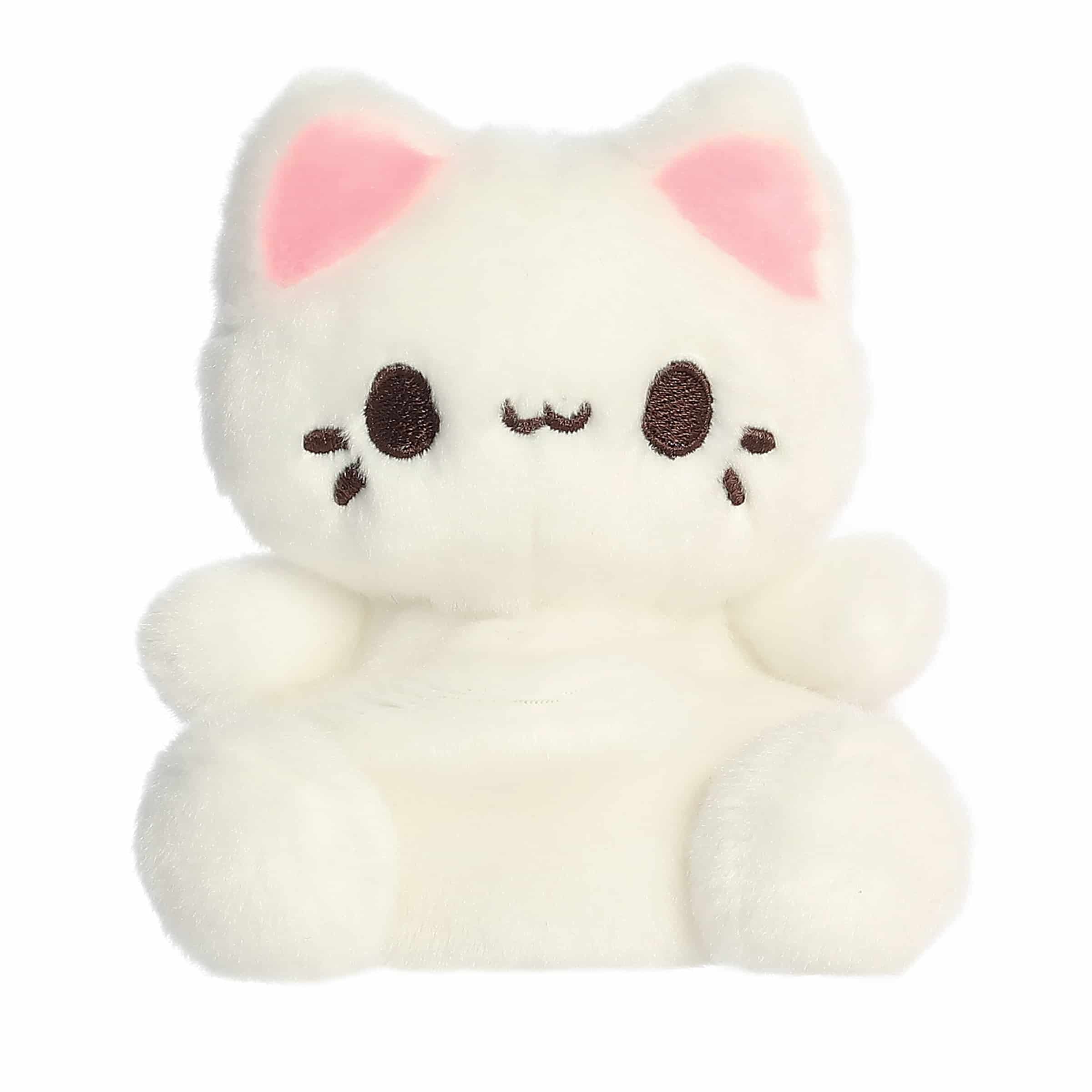 Custard Meowchi plush from Tasty Peach, featuring a plush creamy white body and rosy pink ears