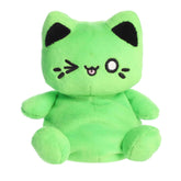A neon-green Meowchi kitty plush with a mischievous smile from the Tasty Peach Palm Pals Collection.