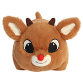 A Rudolph Spudster plush toy from Aurora with a round body, red nose, and sweet expression.