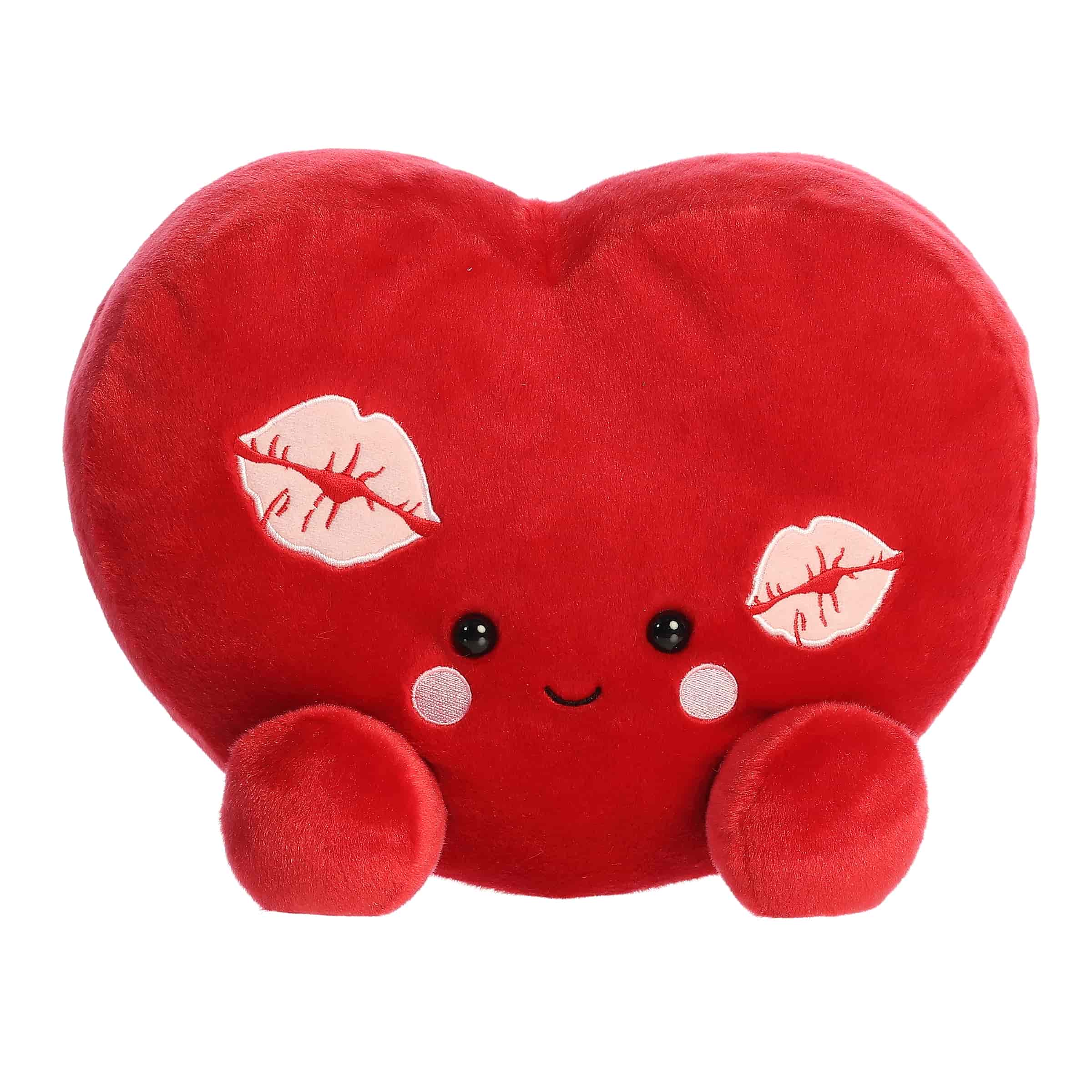 A large red heart-shaped plush with rosy cheeks and kiss marks from the Party-Sized Palm Pals Valentine's Collection