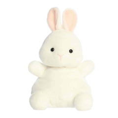 Large cottontail bunny plush with rounded Palm Pal shape, soft fluffy fabric, and sweet smiling face