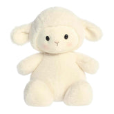 White lamb plush with round dumpling shape, fluffy fabric body, small ears, and gentle facial details