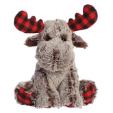 9" Buffalo Plaid Moose from Aurora's Holiday Collection, with plaid accents and cuddly design, perfect for holiday decor