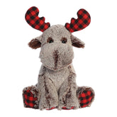 12" Buffalo Plaid Moose from Aurora's Holiday Collection, with plaid accents and cuddly design, perfect for holiday decor