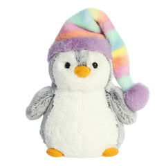 Pom Pom Rainbow Hat plush penguin from Aurora, with a colorful hat, perfect for snuggles, decor, and year-round joy.