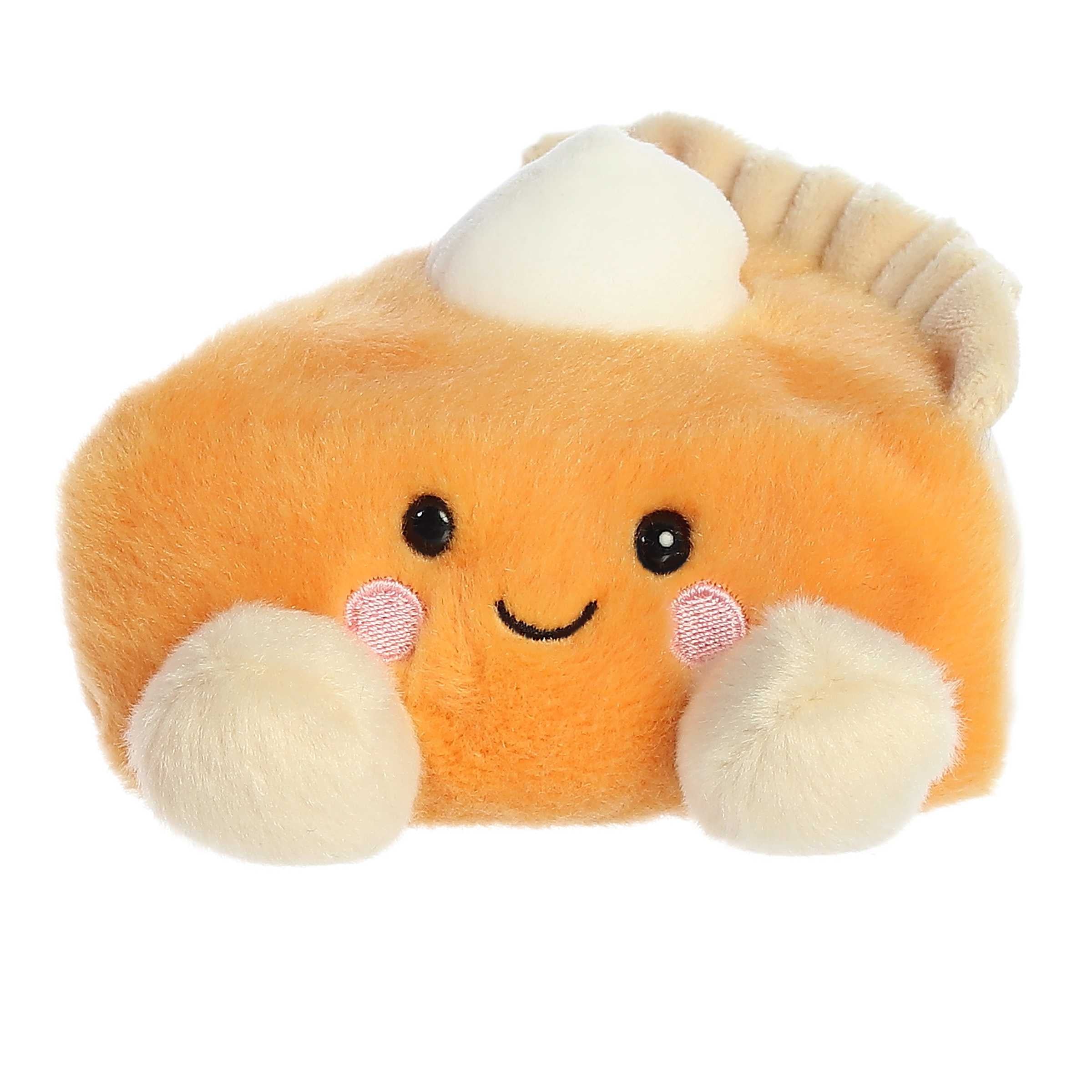 Peter Pumpkin Pie Palm Pal plush, orange with whipped cream, ideal for cozy fall decor and snuggles.