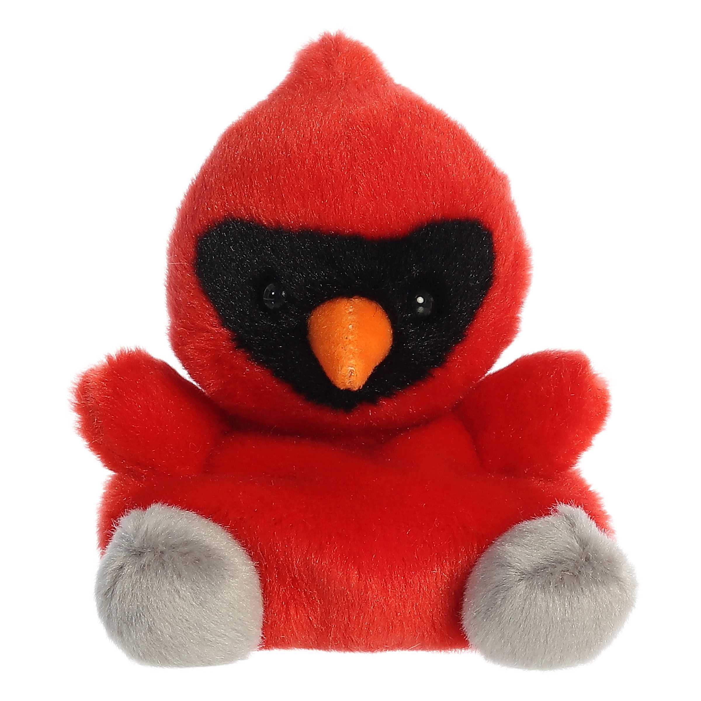 Louis Cardinal Palm Pal plush, red with black face mask, ideal for bird lovers and joyful decor.