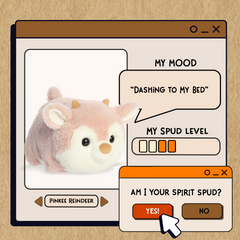 A spudsters product card for the Pinkee Reindeer plush by Aurora
