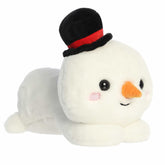 Snowman plush with a top hat, soft white body, and friendly face