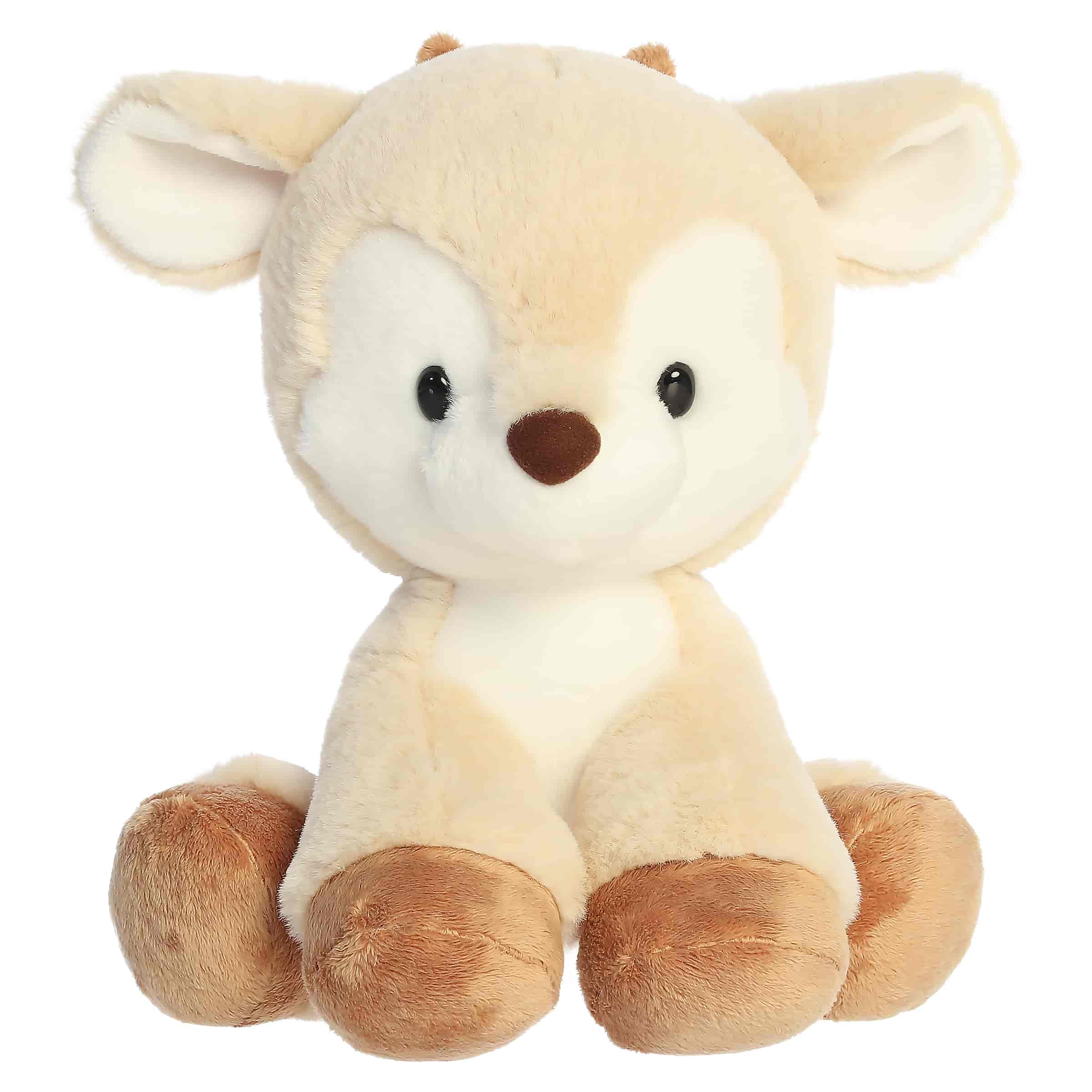 Cream reindeer plush with soft antlers and a gentle expression