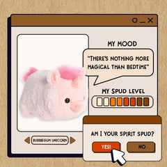 A spudsters product card for the Bubblegum Unicorn plush by Aurora