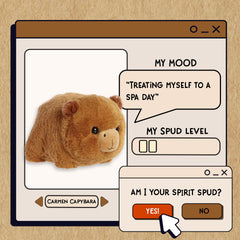 A spudsters product card for the Carmen Capybara plush by Aurora