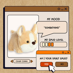 A spudsters product card for the Colby Corgi plush by Aurora