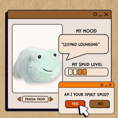 A spudsters product card for the friesia frog plush by Aurora