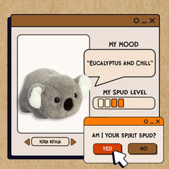 A spudsters product card for the kira koala plush by Aurora