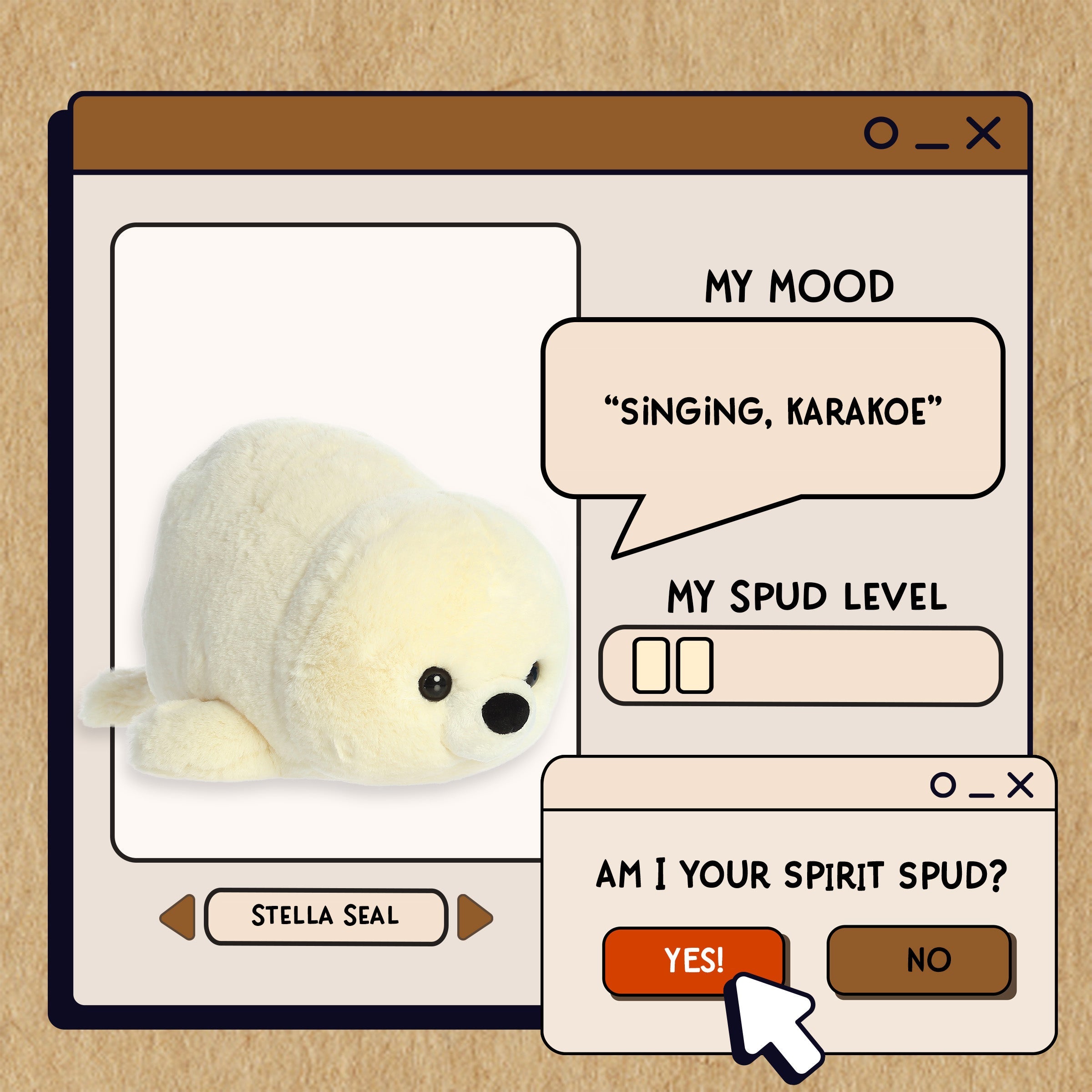 A spudsters product card for the Stella Seal plush by Aurora