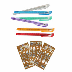 Dinosaur Tattoo Pens set from Aurora Toys, featuring six colorful pens and three fun dinosaur stencils