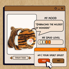 A spudsters product card for the Tiffany Tiger plush by Aurora