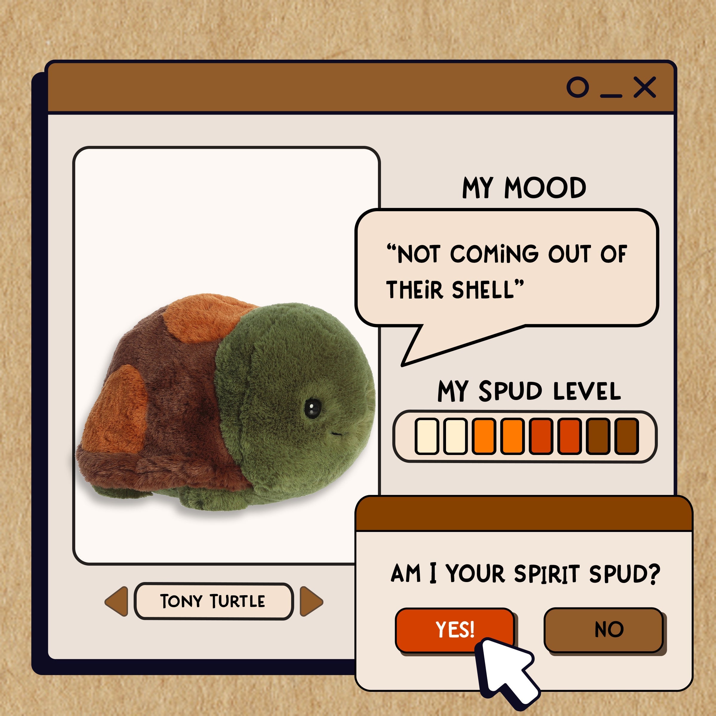 A spudsters product card for the Tony Turtle plush by Aurora