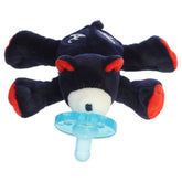 A WubbaNub bear pacifier plush from Aurora with Atlanta Braves team logo details.