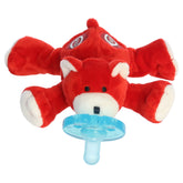 A WubbaNub bear pacifier plush from Aurora with Cincinnati Reds team logo details.