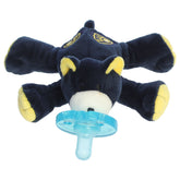 A WubbaNub bear pacifier plush from Aurora with Milwaukee Brewers team logo details.