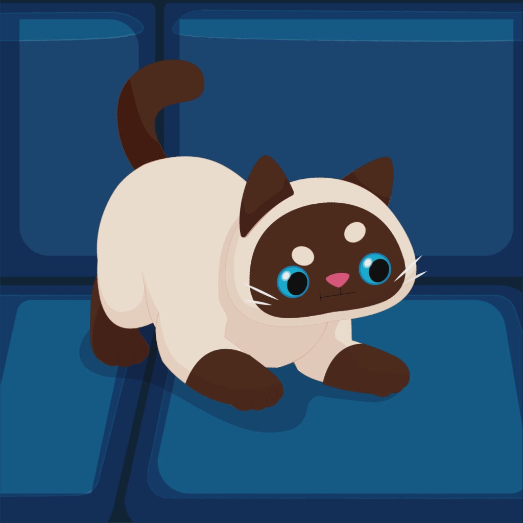 An animated gif from the MewMews plush collection comic of Sherlock the Siamese kitty being playing with yarn