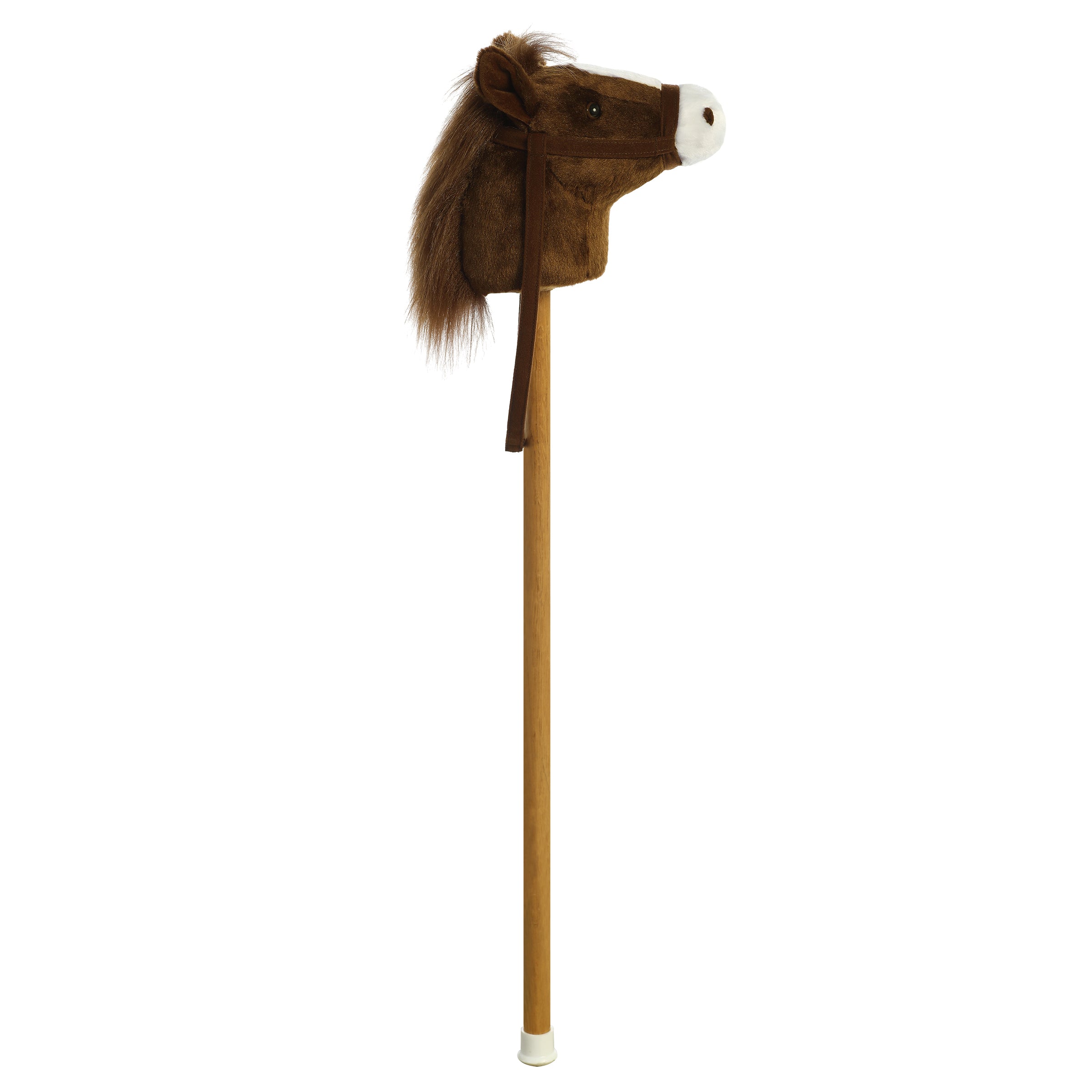 A brown paint horse hobby horse plush toy from Giddy-Up Friends with a white blaze and plush mane.