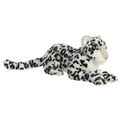 A white leopard plush toy from Aurora’s Luxe Boutique with black spots and plush premium fur.
