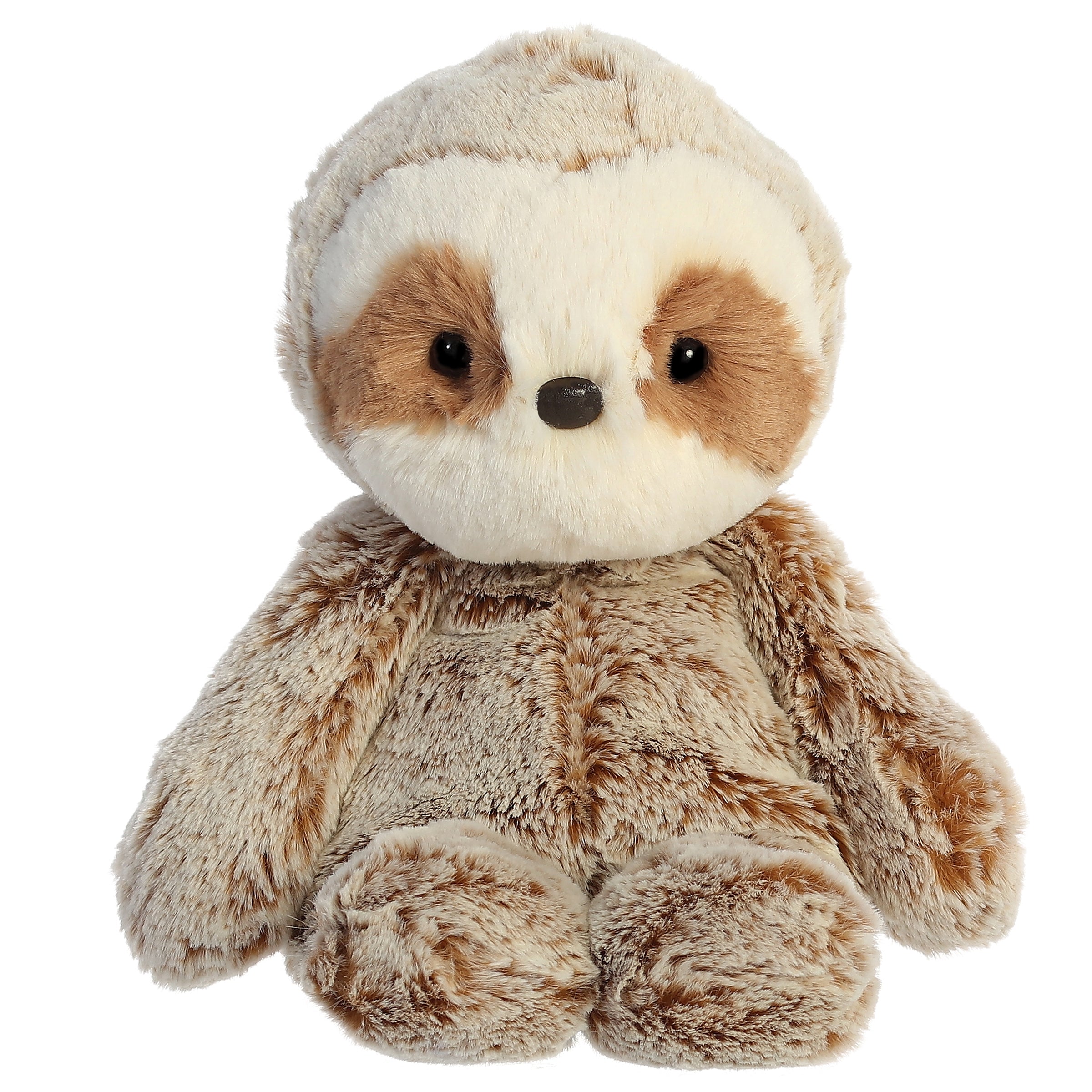 A plush sloth toy from Aurora with brown and cream fur and a soft paddle-legged design