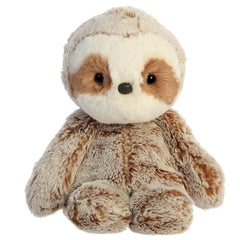 A plush sloth toy from Aurora with brown and cream fur and a soft paddle-legged design