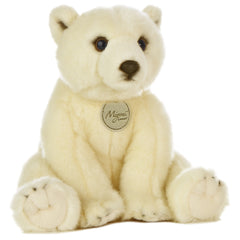 A white polar bear plush toy from Miyoni by Aurora with fluffy fur and gentle black eyes.