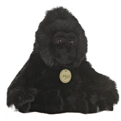 A black gorilla plush toy from Miyoni by Aurora with plush detailing and embroidered facial features.