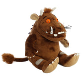 A large brown plush toy from Aurora with orange eyes, white tusks, and textured spiky fur details.