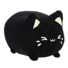 A black plush Meowchi toy from Tasty Peach with white-tipped ears and stitched facial details