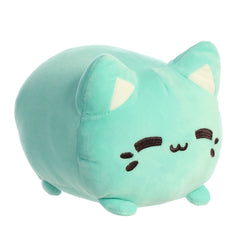 A mint green Meowchi plush toy from Tasty Peach with rounded body and stitched face