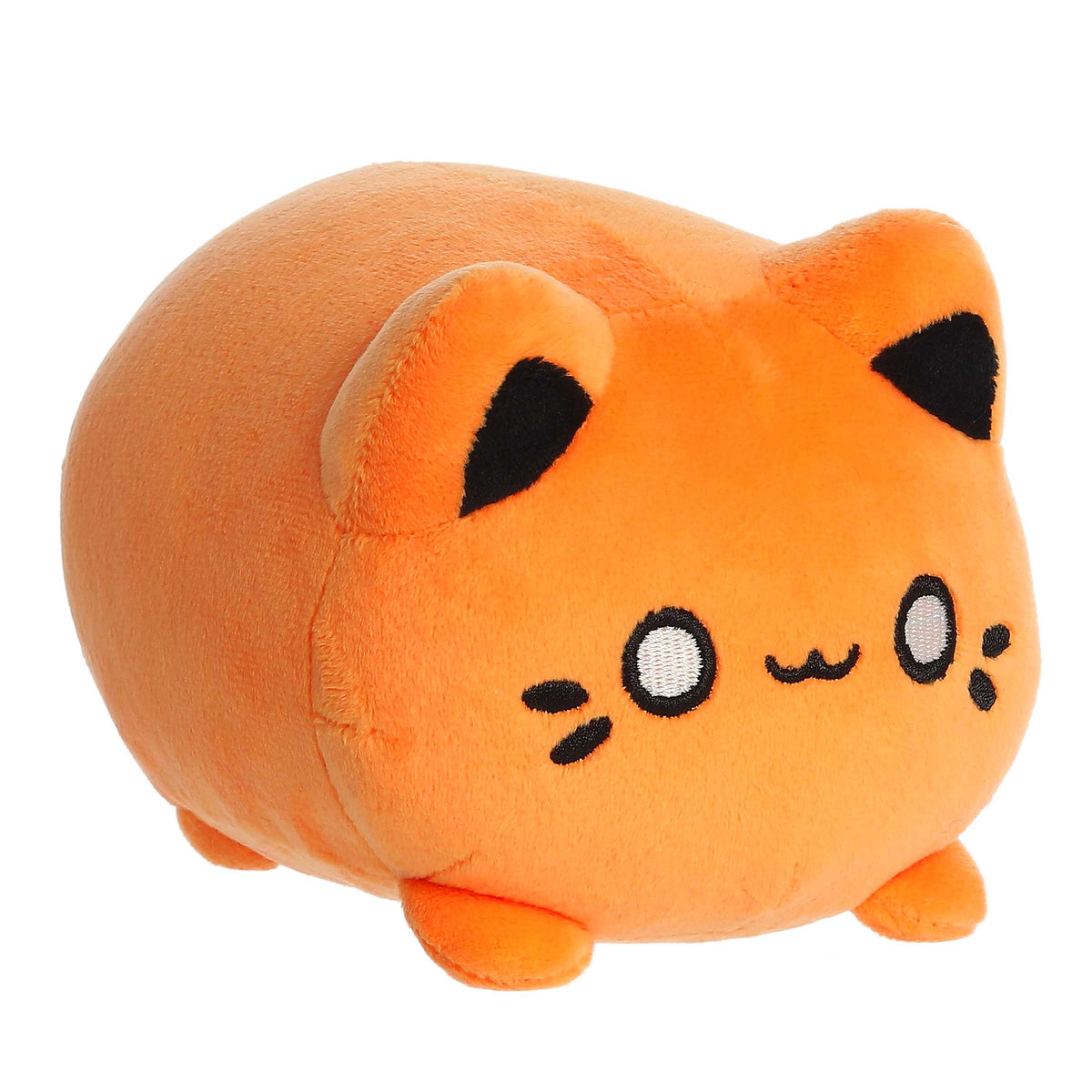 Cheery orange Meowchi plush by Tasty Peach with a happy face, ready for ultimate fluffy kitty cat plush cuddles.