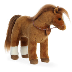 Quarter Horse plush from Breyer - Showstoppers by Aurora, chestnut with white markings and a Breyer-tagged bridle.